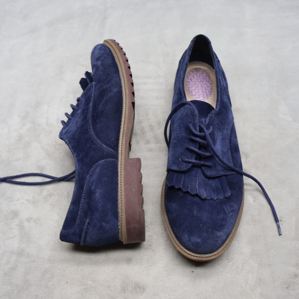 Clarks Womens 9.5M Oxford Shoes Blue‎ Griffin Mabel Suede Fringe Kiltie Lace-Up